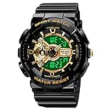 Mens Digital Sports Watch Large Face Sports Outdoor Waterproof Military Wrist Watch for Men with Date Multifunction Tactics LED Army Stopwatch Gold