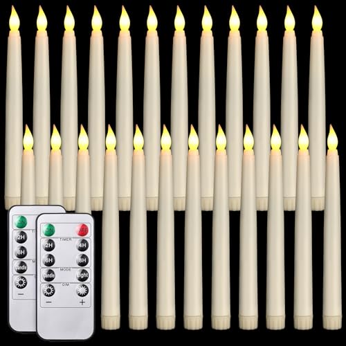 Image of Tuanse 24 Pack 24 Pack Flameless Flicker Taper Candles Bulk with Remote and Timer, Battery Operated LED Warm White Taper Candles Light for Home Wedding Decoration Gifts (Beige,8 Inch)