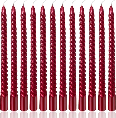 Burgundy red Spiral Taper Candles 10 Inch Unscented Dripless Candlesticks for Christmas Valentines Day Wedding Red Twisted Candles 4 Pack