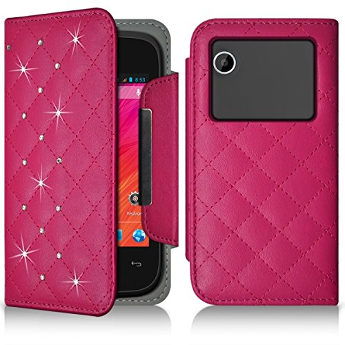 Seluxion - Housse Coque Etui Portefeuille Style Diamant Universel S Couleur Rose Fushia pour Wiko Ozzy