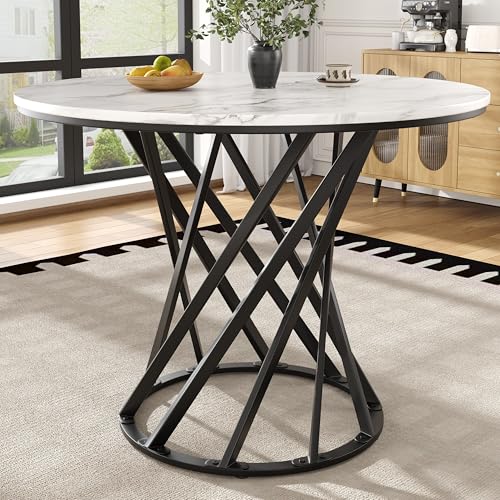 VSOGA Mesa de comedor redonda (80 × 80 × 76 cm), mesa de cocina, mesa de café redonda para 4, adecuada para comedor, sala de estar, patas de mesa de metal, tablero de fibra de densidad media, patas