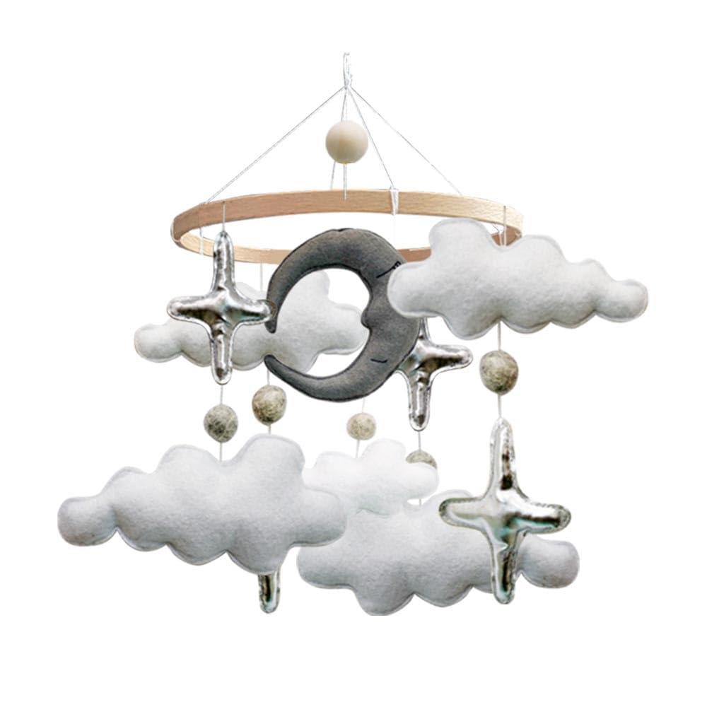 MOVEBO Handmade Felt Crib Mobile for Baby – Moon, Cloud, and Star Nursery Decor Sensory-Enhancing Baby Mobile for Cribs and Bassinets Decor