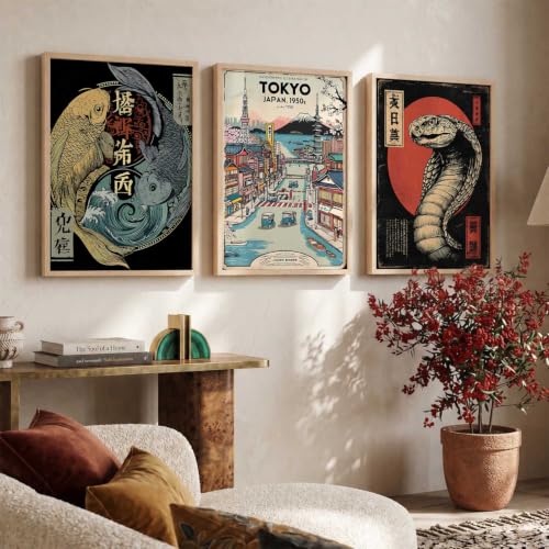 Image of kotart Aesthetic Japanese Nature and City View Wall Framed Posters | Japanese Nature and City View Framed Poster for Living Room Bedroom Gaming Room Studio Wall Decor Set Of 3 (10X13 inch)
