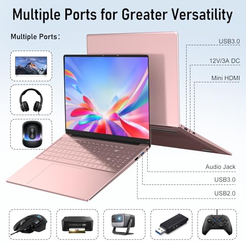 Image of Gaming Laptop Computer, 16 Inch Lap Top 2026 Window 11 Pro 16GB RAM 512GB SSD, N150 (Up to 3.6GHz), Backlit Keyboard, FHD 1920 * 1200 Screen, Office 365, 6000mAh, WiFi 5 BT 4.2, UHD Graphics