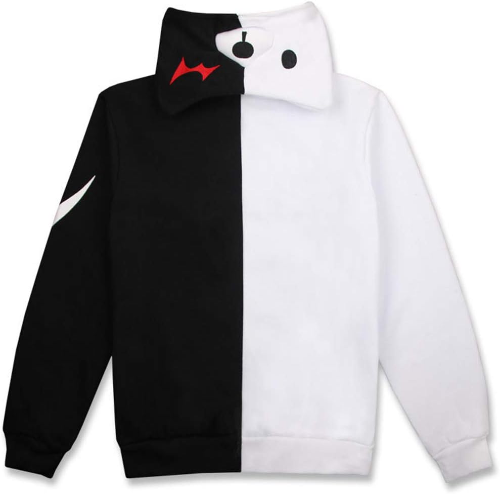 COSLOVER Danganronpa Monokuma Black White Bear Hoodies Zipper Unisex Jacket Cosplay Costume Sweatshirts with a Slash M