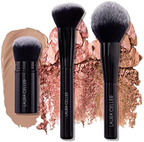 LAURA GELLER NEW YORK Baked Heroes Makeup Brush 3pc Set, Kabuki Foundation Brush, Blush Brush and Bronzer Powder Brush