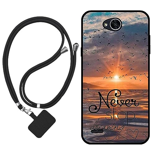 Sunrive Funda Compatible con LG X Power 2,Slim Fit Gel Mate Carcasa Case Bumper de Impactos y Anti-Arañazos Espalda Cover (Mar,Sol,Gaviotas)+1 X Correa Universal
