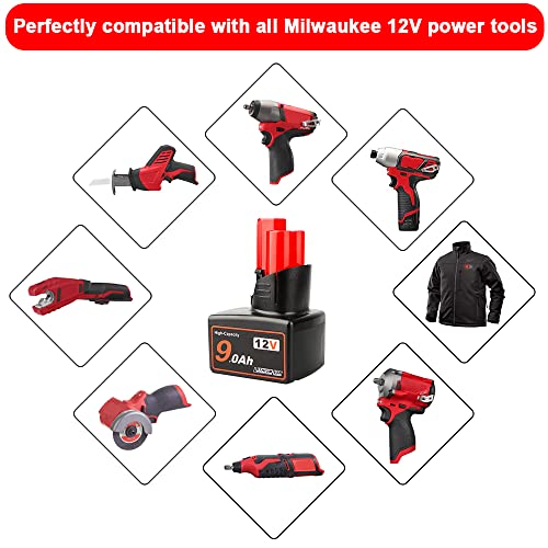 Dksidkn M12 12V 9.0Ah Lithium-Ion Replacement Battery Compatible With Milwaukee Xc 48-11-2440 48-11-2402 48-11-2411 12-Volt M12 Cordless Tools #TOP3