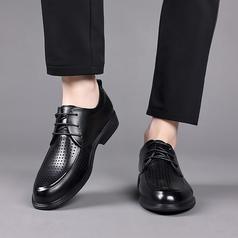 YZABEL Men's Patent Leather Pointed Toe Oxfords Shoes, Summer Breathable Hollow Lace-Up Casual Shoes, Rubber Non-Slip for Formal and Everyday Wear2