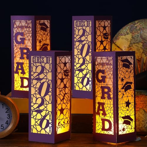 Image of Rossesay 12 Pcs Graduation Table Centerpieces Boxes Class of 2026 Graduation Lanterns for Centerpieces with LED Candles Congrats Grad School College Photo Props for Party Table Decoration (Purple)