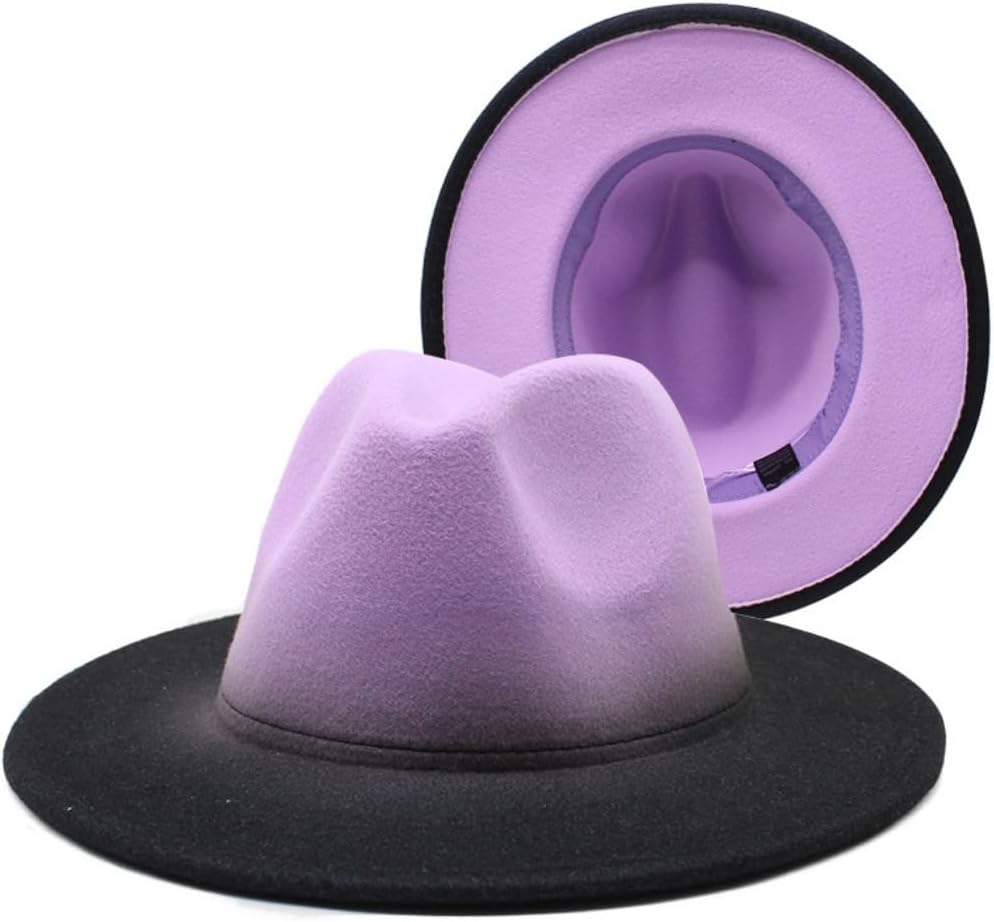Two-Tone Wool Felt Fedora Hat, Wide Brim, Classic Style