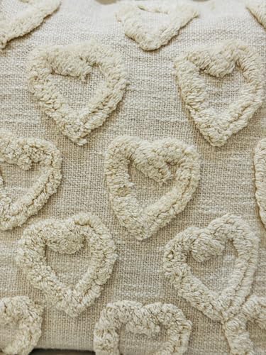 Image of Furnistitchs Premium Decorative Throw Cushion Pillow Cover Boho Home Decor - Living Room Bedroom Couch Sofa Cushion Covers 16 inch x 16 inch (2, Cream Hearts)