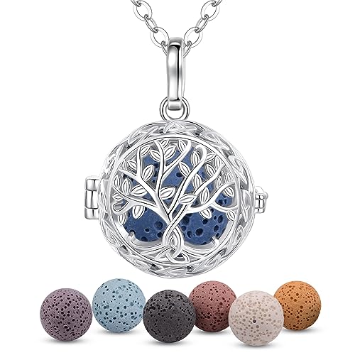 EUDORA Harmony Ball Collar Árbol de la vida Colgantes para Mujer Difusor Aromaterapia Colgante Aceites Esenciales Aromaterapia Collares Aromaterapia Difusor Perfume Bisutería Mujer, 24', 7PCS