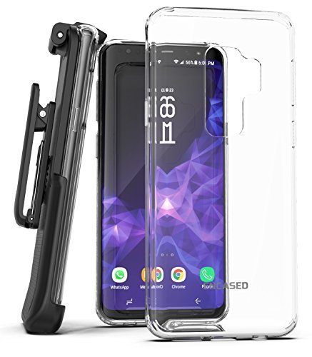 Encased Galaxy S9 Plus Belt Case, Clear Protective Grip Cover with Holster Clip for Samsung Galaxy S9+ (2018 Release) Crystal Clear (Clear)
