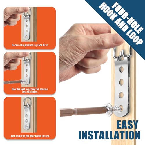 Image of 10 PCS 4 Hole D Ring Picture Hangers, YITOBA Metal Heavy Duty Mirror Hangers with 40 PCS Screws, D Ring Heavy Picture Hanging Hardware for Hanging Clock Painting Photo Frame (Silver)