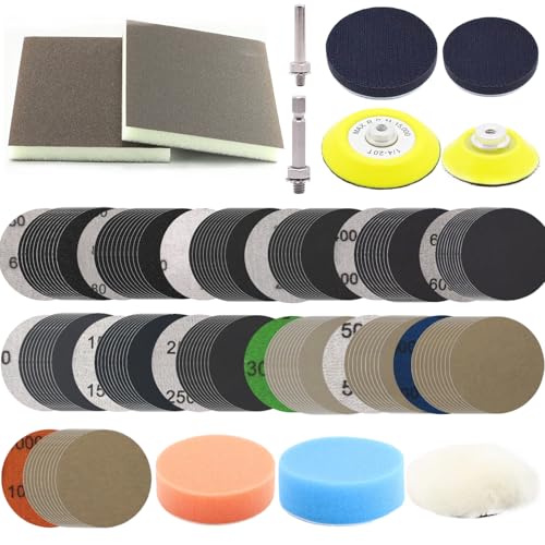 141pcs 3 Inch Sandpaper Drill Sanding Attachment, Wet and Dry Headlight Restoration Kit, Sanding Disc for Drill,Buffing Pads with Rotary Tools for Car Wood Metal Glass Resin Expoxy