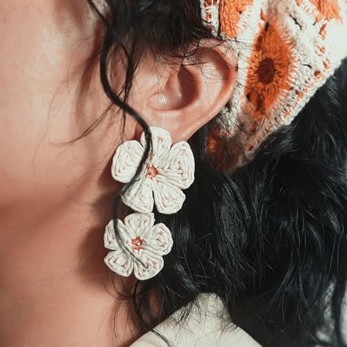 Flower Drop Earrings Floral Raffia Earrings Boho Statement Dangle Earrings Trendy Cute Summer Jewelry for Women2