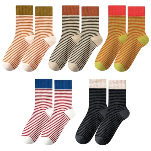10 Pairs Retro Colorful Striped Socks Cute Long Tube Crew Socks Casual Athletic Calf Tube Sock Cozy Slouchy Ankle Sock for Women Girls