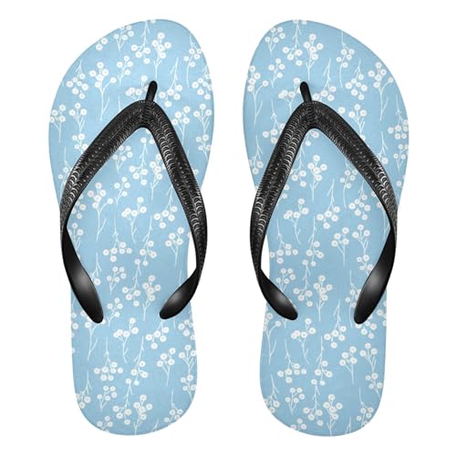 Burbuja White Flowers Flip Flops for Women Men, Soft Thong Sandals Rubber Slippers for Pool Beach Essentials