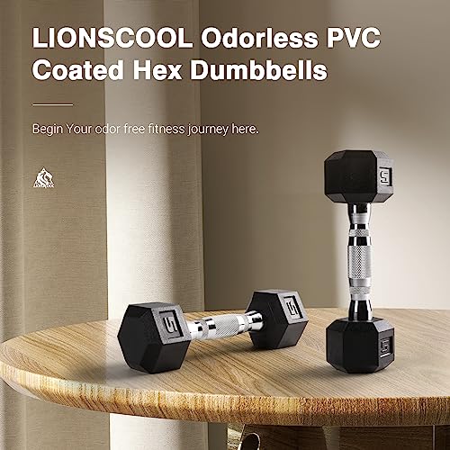 Lionscool Pvc Encased Hex Dumbbell In Pairs Or Single, Premium Hand Weight With Metal Handle For Strength Training, Resistance Training, Build Muscle And Full Body Workout, 5-60Lbs Free Weights(5Lb Pair) #TOP1