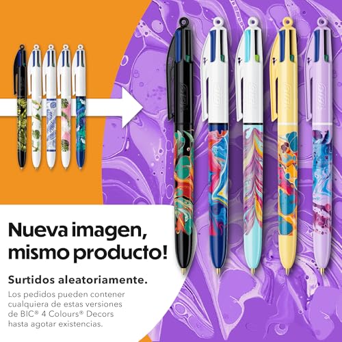 Miniatura 2 de Bic, Bolígrafos Decor, Paquete con 5 bolis de Bic 4 colores en diseño Botanical surtido y tinta azul, verde, rojo y negro, Bolígrafos 1.0 mm