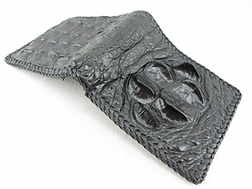 Genuine Crocodile Alligator Hornback Head Bump Skin Handmade Bifold Cowboy Wallet ([B1] 6 Card Slots + 2 ID Windows + 2 Compartment for Bills, Black)4