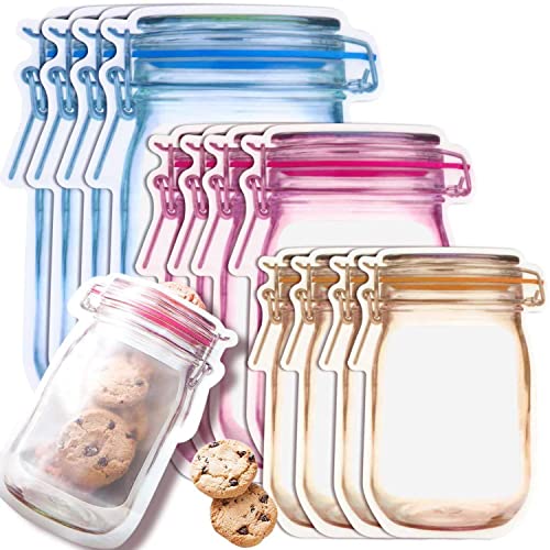 Image of Mason Jar Bottles Bags, Ziplock Bags for Fridge Storage, Bottle Shape Storage Pouch, Mason Jar Bottle Bags Plastic Storage Pouch Airtight Seal Storage Bags Leakproof Food (12)