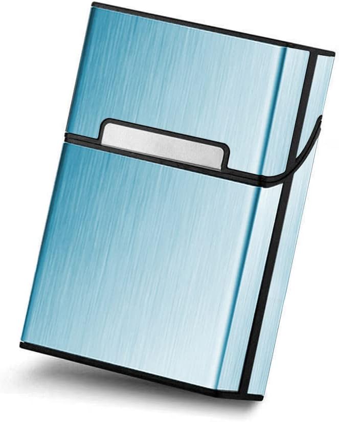 Lightweight Aluminum Cigarette Case Silver Metal Box Holder … (Blue)