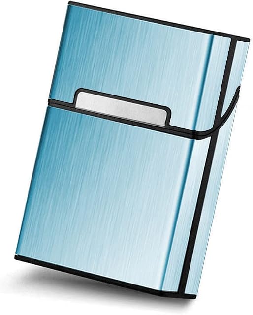 Lightweight Aluminum Cigarette Case Silver Metal Box Holder (Blue)