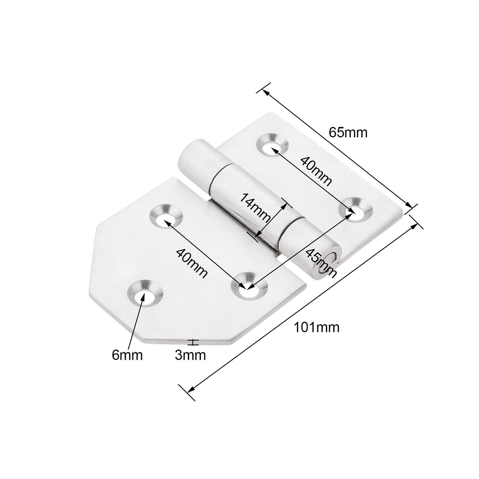 Bisagra de la puerta del gabinete Gabinete de acero inoxidable de acero inoxidable Bisagra eléctrica Bisagra eléctrica Bisagra para equipaje Tarjeta de herramienta Bisagra de muebles 101 * 65mm