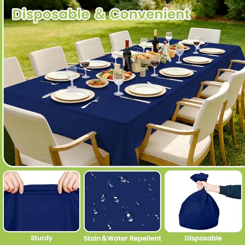 Image of Mulbozy Navy Plastic Tablecloth Disposable 4 Pack, 54 x 108 Inch