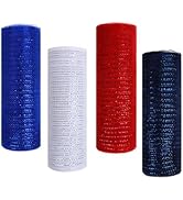 JStnana 4 Rolls Deco Mesh Ribbon for Wreath Decor, 10 Inch *30 FT 4th of July Wreath Decor Red Bl...