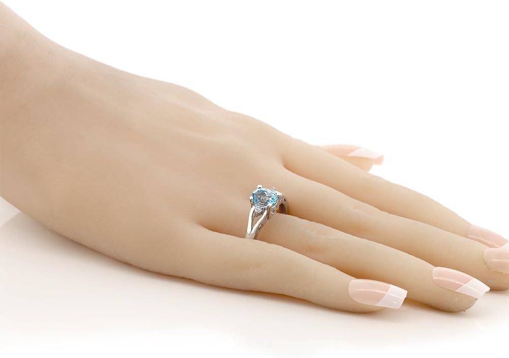 Gem Stone King 1.80 Cttw Swiss Blue Topaz and White Topaz 3-Stone Ring For Women | 925 Sterling Silver | Center: 8X6MM Oval | Three Stone Wedding Engagement Anniversary Promise Ring For Women