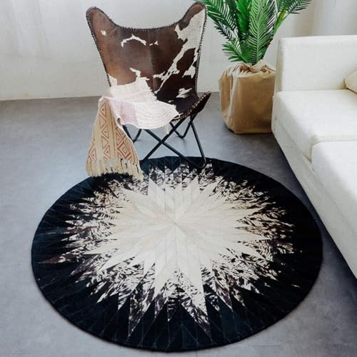 Tapis rond en cuir de vache patchwork 140cm épais et robuste