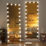 Hasipu 67' x 26' Hollywood Full Length Mirror With Lights, LED Tempered Glass With Stand, Wall Mounted and Floor Standing, Dimming & 3 Color Modes-UL- White
