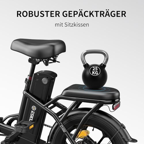 ESKUTE D100 E-Bike Klapprad 16 x 2,5 Zoll, Elektrofahrrad für Herren & Damen, Fatbike mit Abnehmbarem 36V...