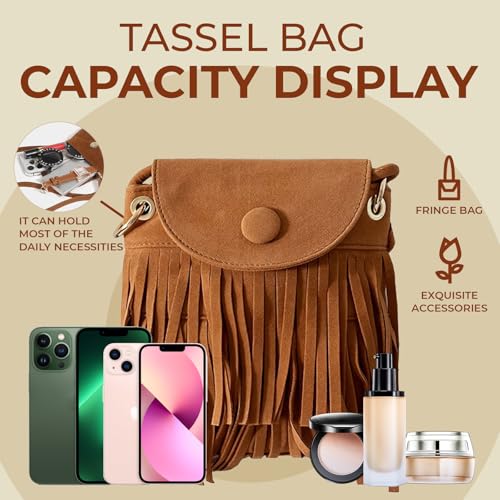 Kleine Handtasche mit Quaste, 70er/80er Jahre outfit Damen, Retro Satteltasche Mode Crossbody Umhängetasche Damen, Boho Y2K Vintage 70er Mode Umhängetasche - Flower Power Accessoires, Karneval Kostüm