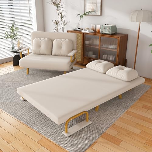Image of Montary 5-in-1 Folding Sofa Bed for Two 71.6 inch Wide Convertible Chair with 5-Position Adjustable Backrest Pillow, Space-Saving Sleeper for Living Room Bedroom Office,White