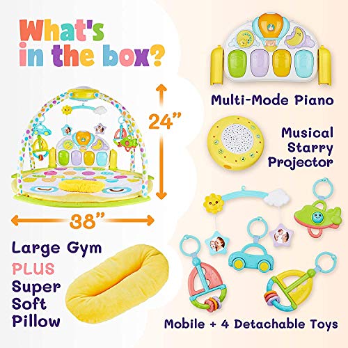 Image of Lucario Massage Baby Gym Kick and Play Activity Piano Mat with Rotating Star Mobile and Projector Child Puzzle Music Toy (Multicolour)