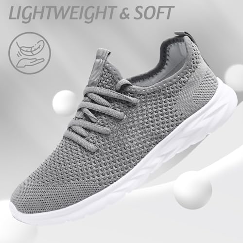 Womens Slip On Running Shoes Lightweight Tennis Walking Shoes Breathable Mesh Gym Workout Shoes Fashion Sneakers Light Gray 104
