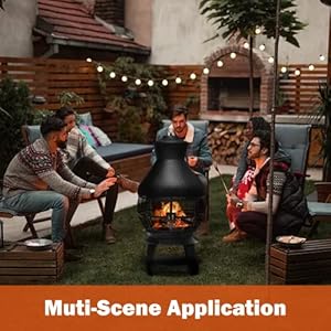BETTARY Outdoor Chiminea Fireplace Vintage Metal Chimineas Wood Burning Rustic Finish Fire Pit w 360 Wire Mesh Fire Poker Chimney Cap Wood Storage Firepit for Lawn Garden Patio Backyard