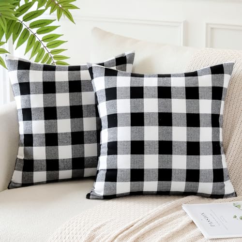 JOTOM Christmas Plaids Tartan Linen Throw Pillow Covers Buffalo Check Plaids Cushion Cover for Home Sofa Car Decorative Pillowcases Set of 2 50 x 50cm (Black and White) - Image 2