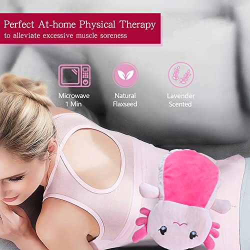 Image of Microwave Heating Pad for Pain Relief, 13 inch x 10 inch Microwavable Heating Pads for Cramps, Back Pain, Neck Shoulder, Muscles, Knee, Joints, Natural Heat Pack Moist Heat, Pink Axolotl