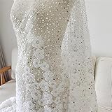 LEIDE 51" Witdh 3D Appliqued Flowers Beads Sequins Lace Fabric Embroidered Fabrics Lace Ribbon Trims