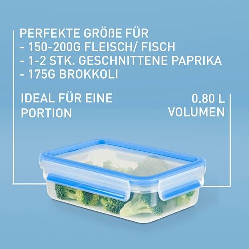 Foto von EMSA Clip & Close Frischhaltedosen-Set, rechteckig, 5 X 0,8 L, Aufbewahrungsboxen, 100 Prozent dicht, spülmaschinen-, gefrier-, mikrowellenfest, Transparent, Blau, Made in Germany, N10307