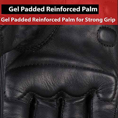 Jackets 4 Bikes Men's Motorcycle Gloves Premium Leather Street Protective Cruiser Gel Padded Driving Riding Biker Gloves Black L #TOP4
