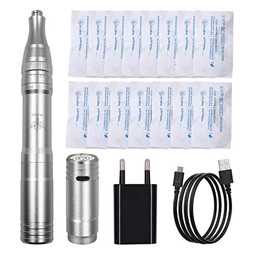 TATELF Machine de maquillage permanent sans fil avec 2 piles Aiguilles à cartouche 15pcs pour Ombre Poudre Sourcils Microblading Shading Microshading (Argent) Cover