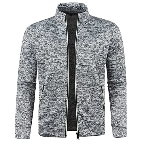 Strickjacke Herren Langarm Übergangsjacke Sweatjacke ohne Kapuze Slim Fit Herbstjacke Zipper Stehkragen Jacke mit Tasche Bequeme Cardigan Leichte Freizeitjacke Einfarbig Sportjacke Übergroße Outerwear