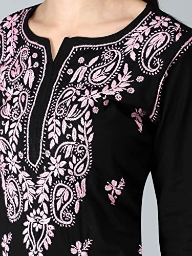Image of Seva Chikan Hand Embroidered Lucknowi Chikankari Regular Straight Cotton Kurta Kurti for Women SCL4243