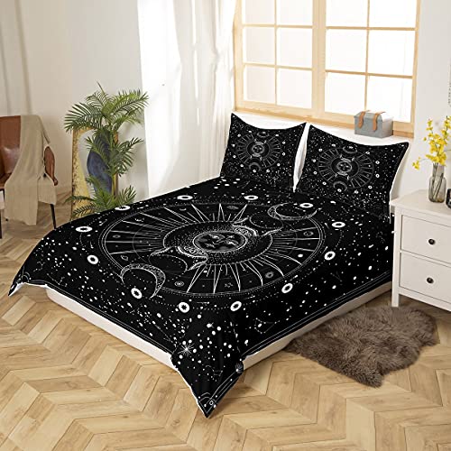 Loussiesd Mandala Duvet Cover Sun and Moon Bedding & Linen Boho Exotic Style Black and White Bedding Set For Kids Adults Galaxy Astrology Bedding & Linen Ultra Soft Chic Super King Zipper - Image 2